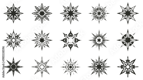 This graphic image features whimsical, hand-drawn black stars against a white background, creating a playful and energetic feel. Ideal for branding, d