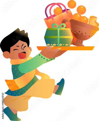 Hindu Boy Holding Food Plate
