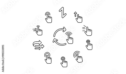 Swipe up gesture icons vector set with arrow and touch symbols for mobile app tutorials and guides