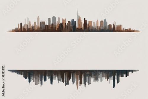 City skyline silhouette reflects perfectly across a clean horizontal axis to create a sophisticated and symmetrical graphic resource suitable for professional corporate branding and presentations.