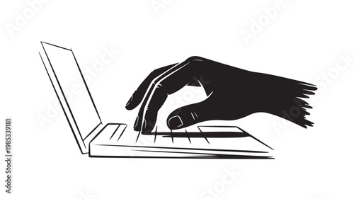 Hand Typing On Laptop Keyboard In Black Silhouette For Technology Concepts