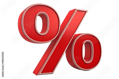 3D Red Percentage Symbol with Metallic Silver Outline on White Background sign