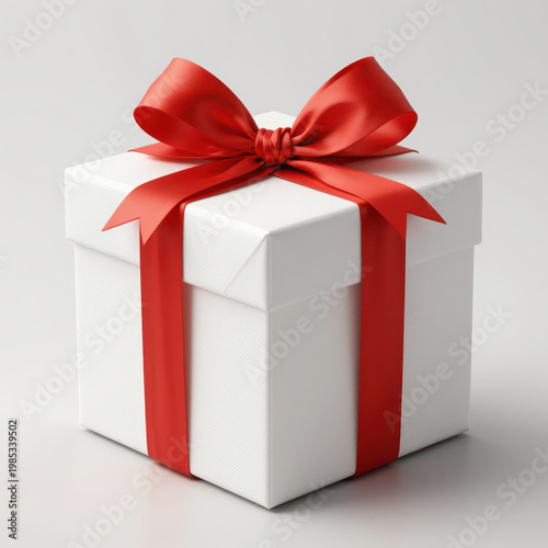 White Gift Box Wrapped with Red Satin Bow