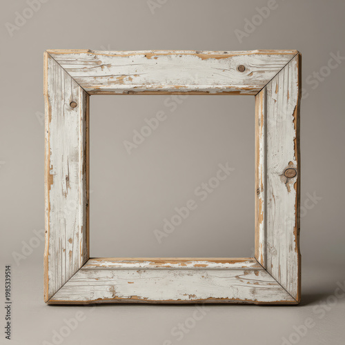 Weathered Wooden Picture Frame with Chipped White Paint