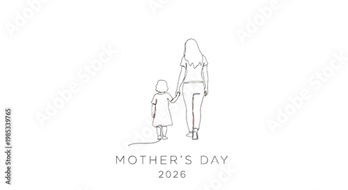 Mother's Day, family love, parent child, line art, vector illustration, greeting card
