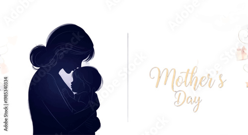 Mother's Day, mother and child, silhouette, family love, greeting card
