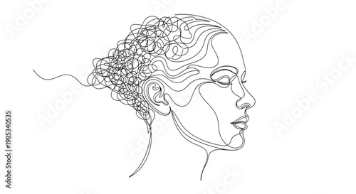 Continuous Line Art Human Head Chaos to Clarity Focus Mental Balance Minimal Illustration