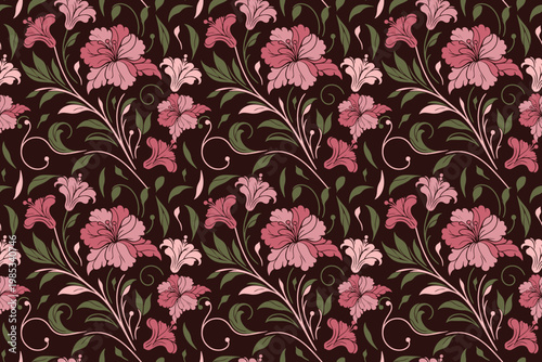 Seamless floral pattern with hand drawn cotton flowers and modern botanical line art
