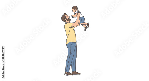 Joyful father lifting his happy child high up in the air creating a cherished moment of airborne play and family connection conveying a sense of warmth and togetherness