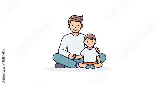 Loving father and young son sitting together cross legged sharing a tender moment of connection and togetherness portraying a heartwarming family bond and affectionate parenting relationship