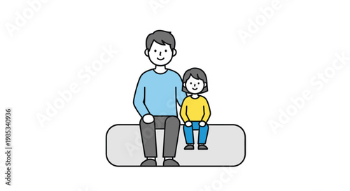 A smiling man and a young girl sit side by side representing family bonding and generational connection ideal for depicting childhood and paternal relationships in various communications and