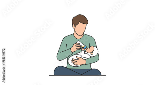 A caring parent gently feeding a tiny infant with a baby bottle while seated comfortably and holding the precious newcomer close symbolizing nurturing family moments and devoted childcare