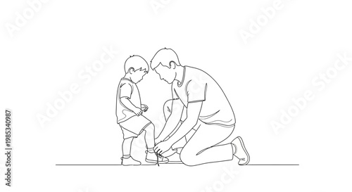 Warm connection between a caring parent and a small child as the adult helps the youngster with footwear tying depicting a tender moment of guidance and support during everyday activities