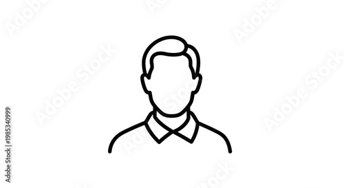 Outline of a person s head and shoulders wearing a collared garment representing a generic avatar or profile silhouette for user representation and digital identity concepts