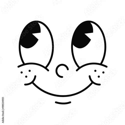 Retro cartoon face with big eyes looking up and wide smile