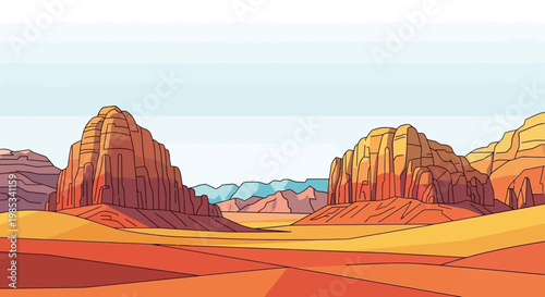Vibrant Desert Landscape with Red Rock Formations and Arid Plains