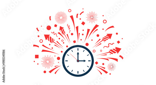 New Year's Eve Countdown Clock with Fireworks Celebration