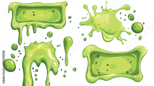 Green Slime Splatters and Drips Set.