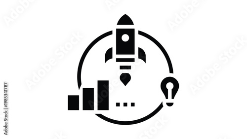 Innovation and growth symbolized by a rocket, chart, and lightbulb Vector