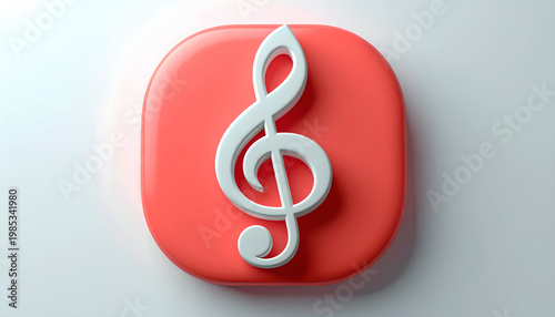 3D Rendering of a White Treble Clef on a Smooth Coral Background