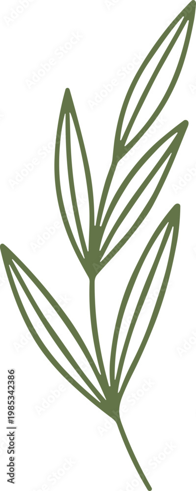 Fototapeta premium Minimalist Green Leafy Branch Line Art