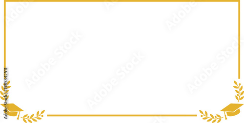 Golden academic graduation border with laurel branches and graduation caps, ideal for diplomas and certificates