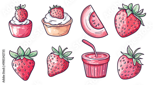 Collection of Delicious Strawberry Desserts and Drinks.
