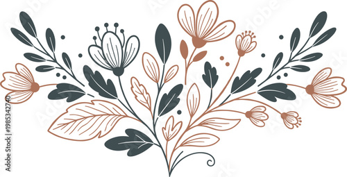 Bohemian Floral Arrangement with Botanical Elements and Copper Accents