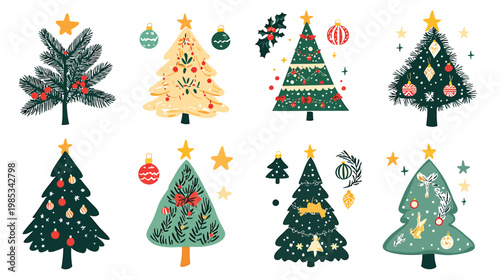 Collection of Diverse and Festive Decorated Christmas Trees.