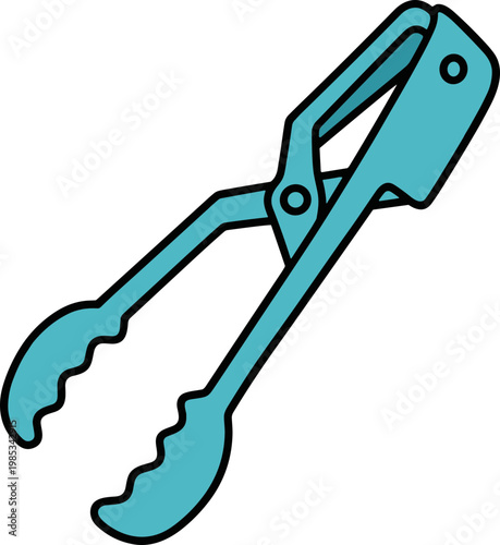 Cartoon Blue Kitchen Tongs with Wavy Grips on White Background