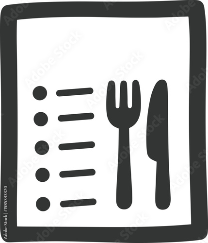 Hand-drawn restaurant menu list with fork and knife icon