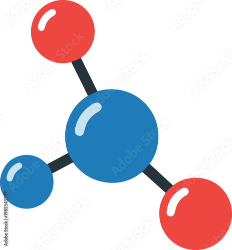 Abstract 3D molecule model with red and blue atoms connected by black bonds on white background