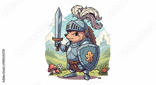 Medieval knight warrior with sword armor.