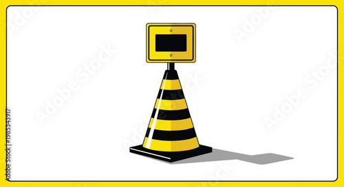 Traffic cone with a sign on top for road safety