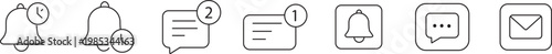 Collection of diverse black and white line icons representing various notification and alert symbols