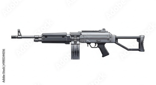 Stylized vector rendering of a contemporary automatic firearm for tactical military themed visuals