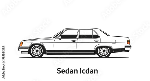 Classic White Sedan Car Illustration Side View.