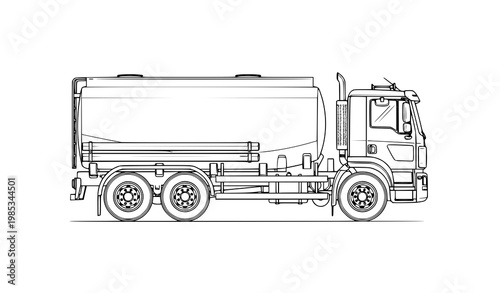 Tanker truck line art vector illustration isolated on white background