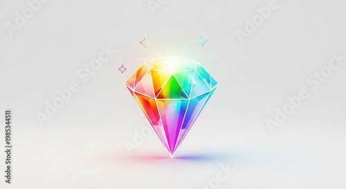 Vibrant multifaceted gem shining with a brilliant spectrum of rainbow colors on a clean background