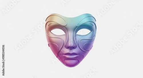 Iridescent abstract face mask with smooth flowing lines and a captivating multicolor gradient