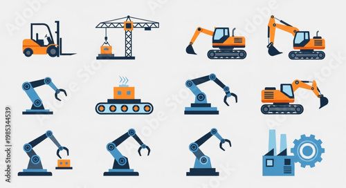 Collection of construction and industrial machinery icons.