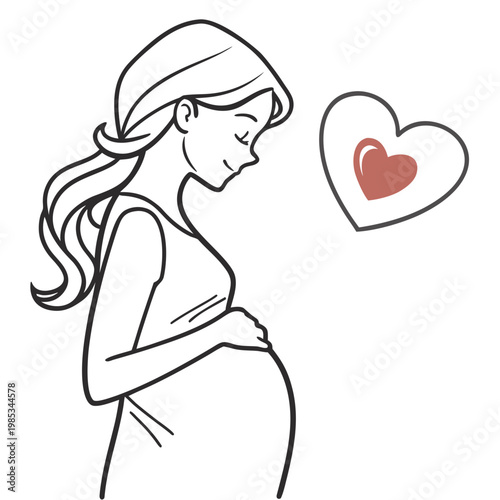 A pregnant woman with a heart above her, symbolizing love and care for her unborn child