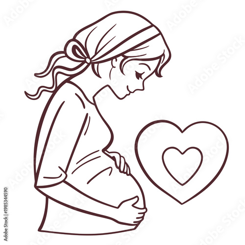 A pregnant woman with a heart symbol next to her, representing love and care for her unborn child