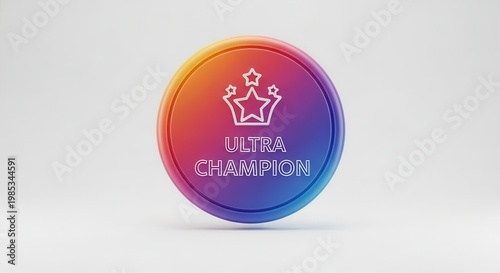 Dynamic gradient achievement badge featuring a champion crown and stars, symbolizing ultimate