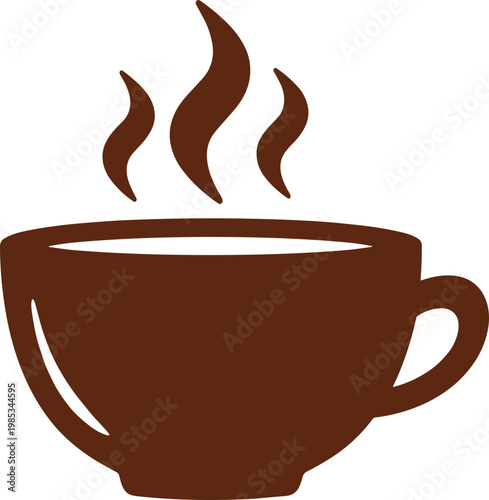 Steaming Hot Coffee Cup Icon - Brown Silhouette with Rising Steam