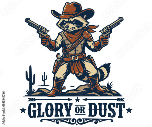 Vintage Glory or dust Raccoon Cowboy, the rugged spirit of the frontier.