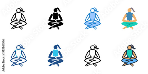 Meditation icons set multiple style collection. Editable stroke 
