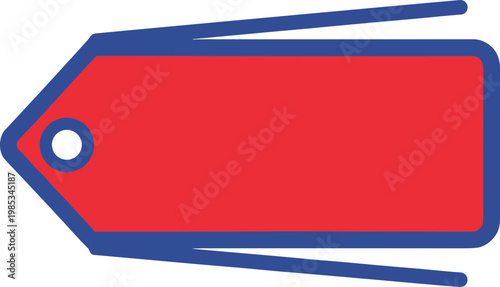 Red Blank Price Tag with Blue Outline, Isolated on White Background