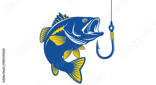 Bass Fish Leaping Towards Fishing Hook
