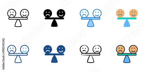 Emotional balance icons set multiple style collection. Editable stroke 
